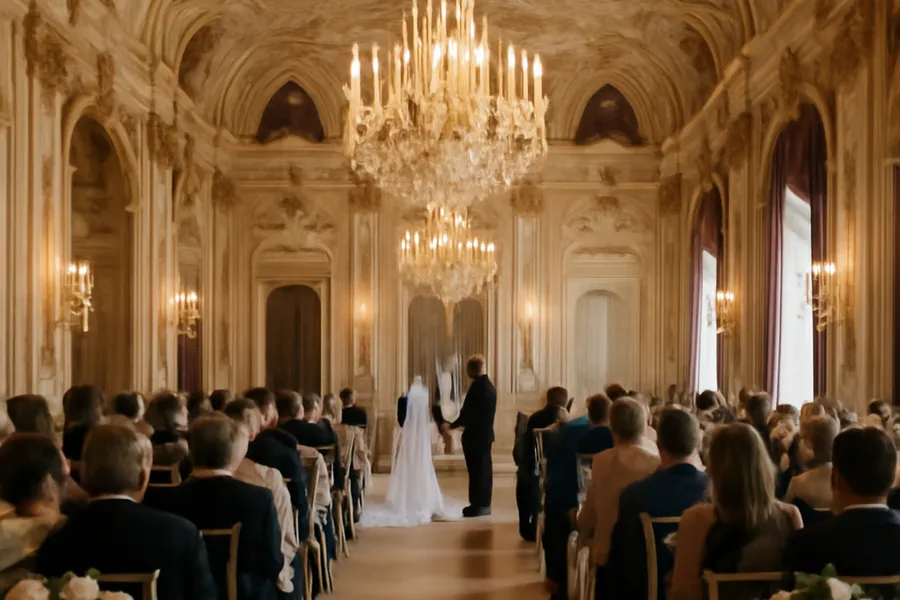 Salle de réception de mariage dans les thermes Gellért de Budapest, architecture Art Nouveau et mosaïques