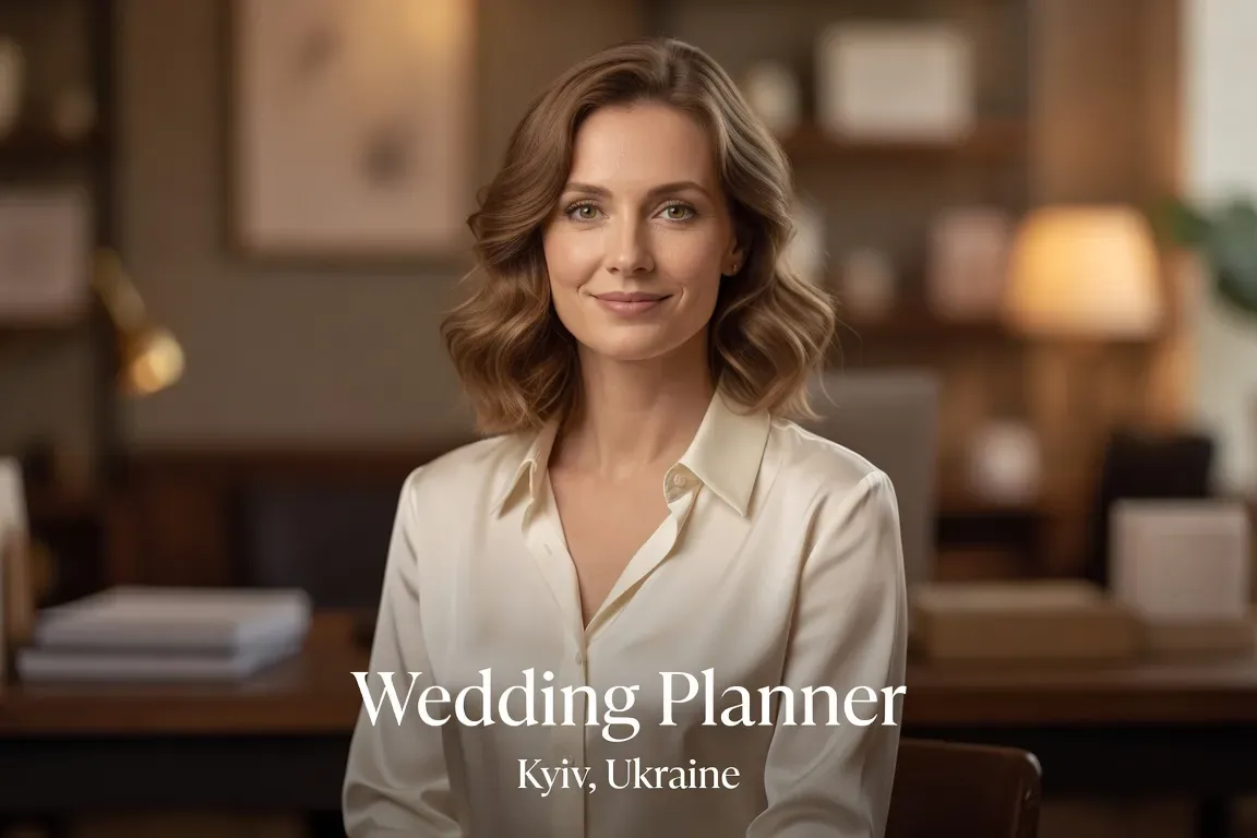 Portrait éditorial d'une wedding planner ukrainienne basée à Kyiv
