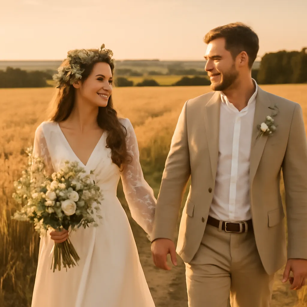 Cérémonie de mariage en Europe de l'Est à la fin de l'été avec lumière dorée