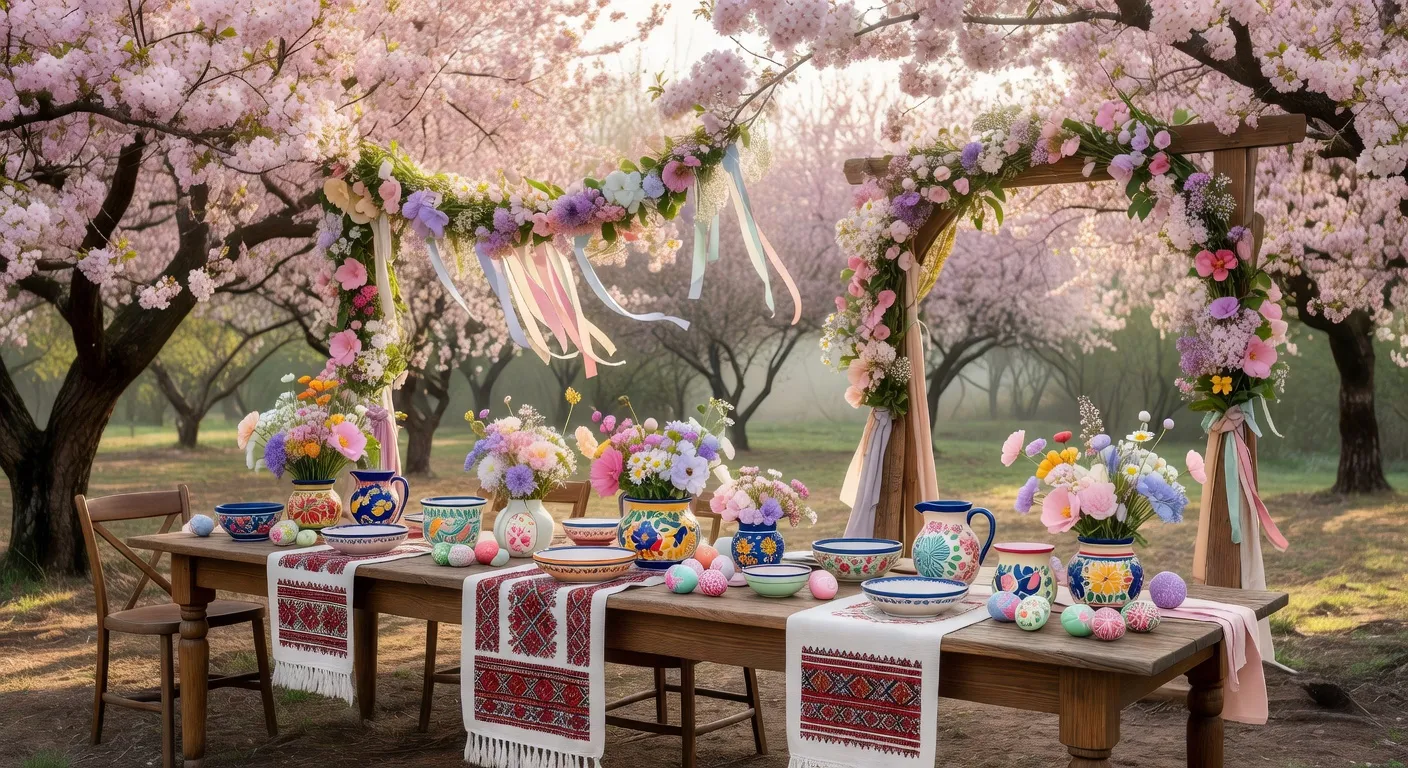 Mariage en Europe de l'Est au printemps avec décor floral traditionnel slave